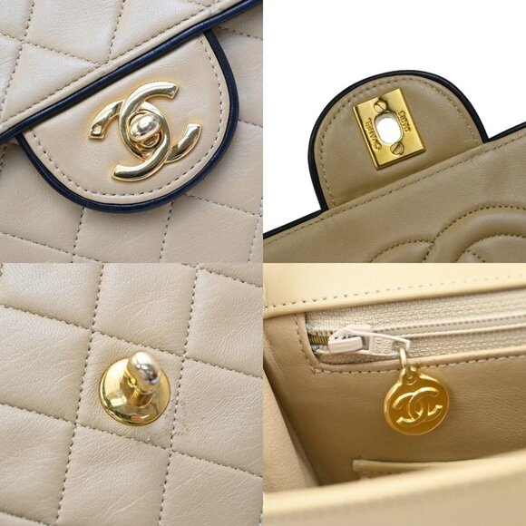 CHANEL CC Logo Matelasse Chain Shoulder Bag Leather Beige GHW Vintage - Picture 9 of 16